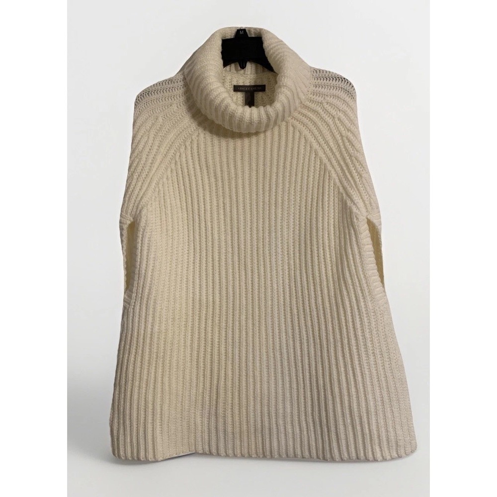 Vince Camuto Women's TurtleNeck Poncho Ribbed Knit One Size Soft Ivory Cream